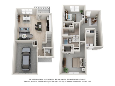 Floor plan for 2 beds, 2.5 baths, 1399 sqft